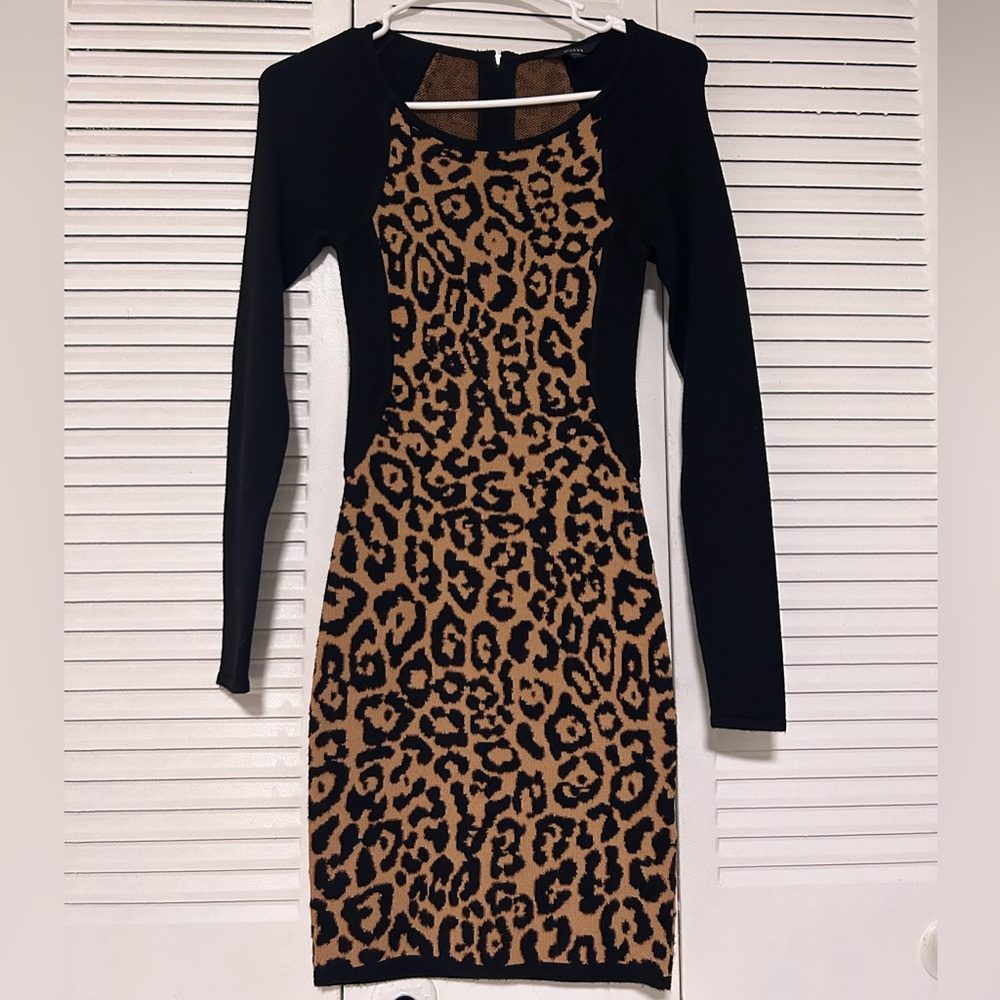 Guess Black and Tan Leopard Dress